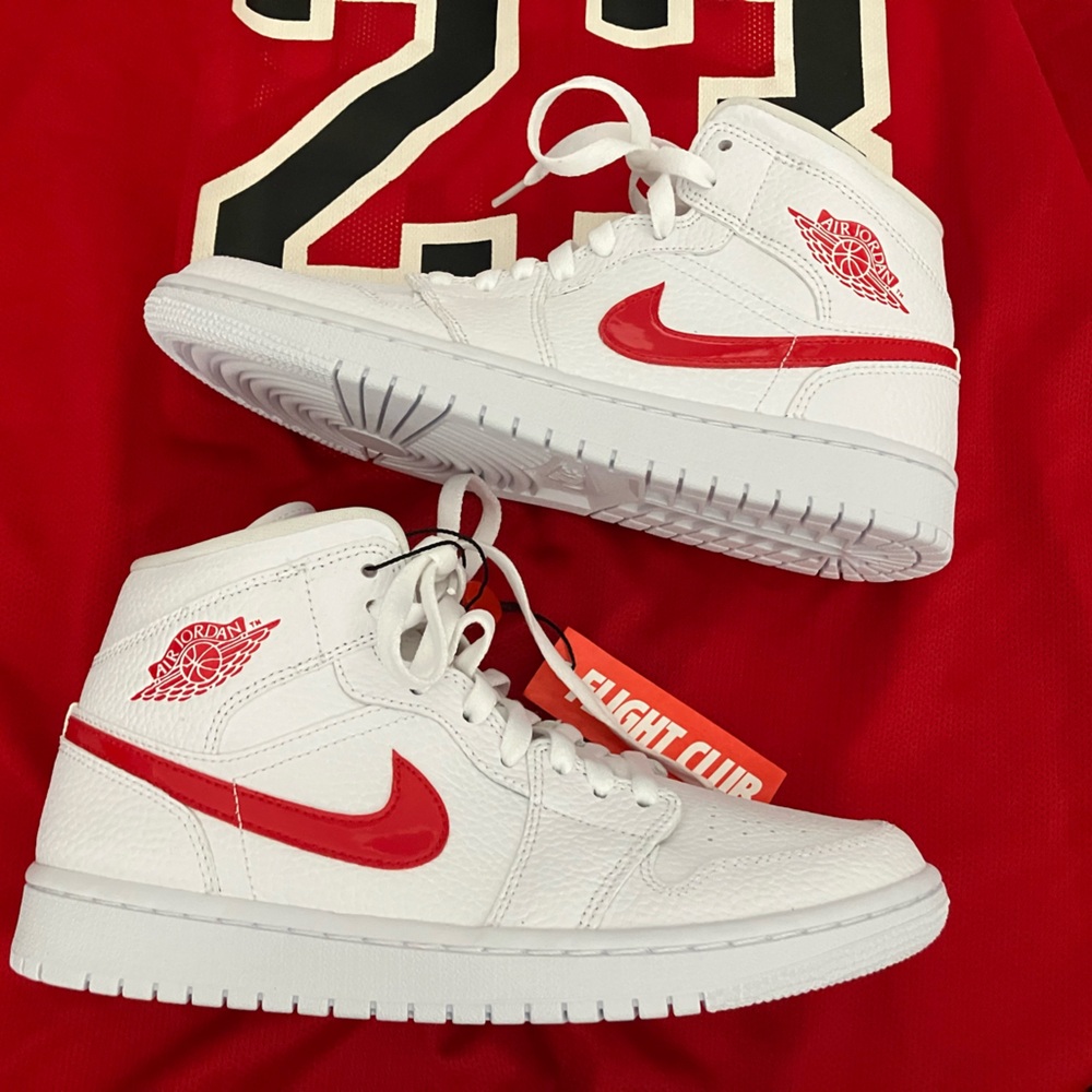 Nike Air Jordan 1 Mid White University Red Sneakers - Brand New Shoes - Picture 10 of 13
